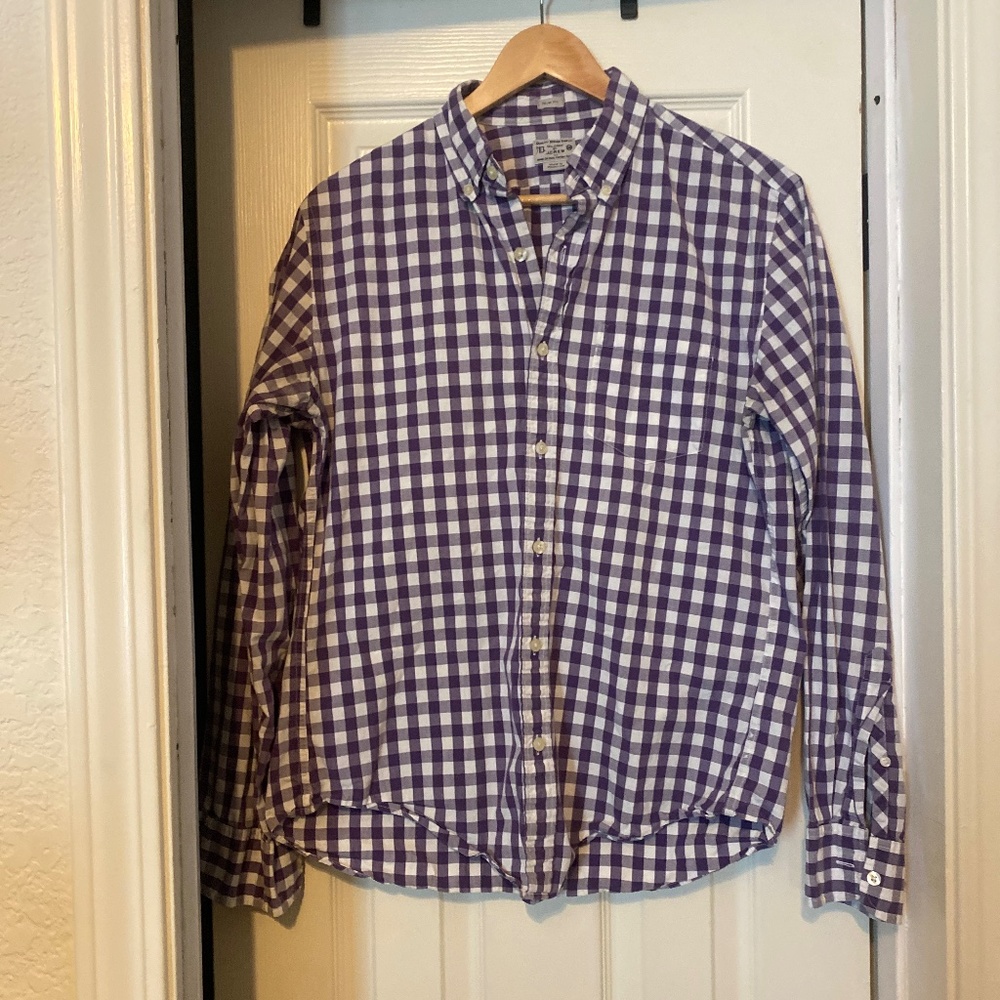 J Crew Mens Slim Fit Long Sleeve Button Up Shirt Purple & White Checkered - M
